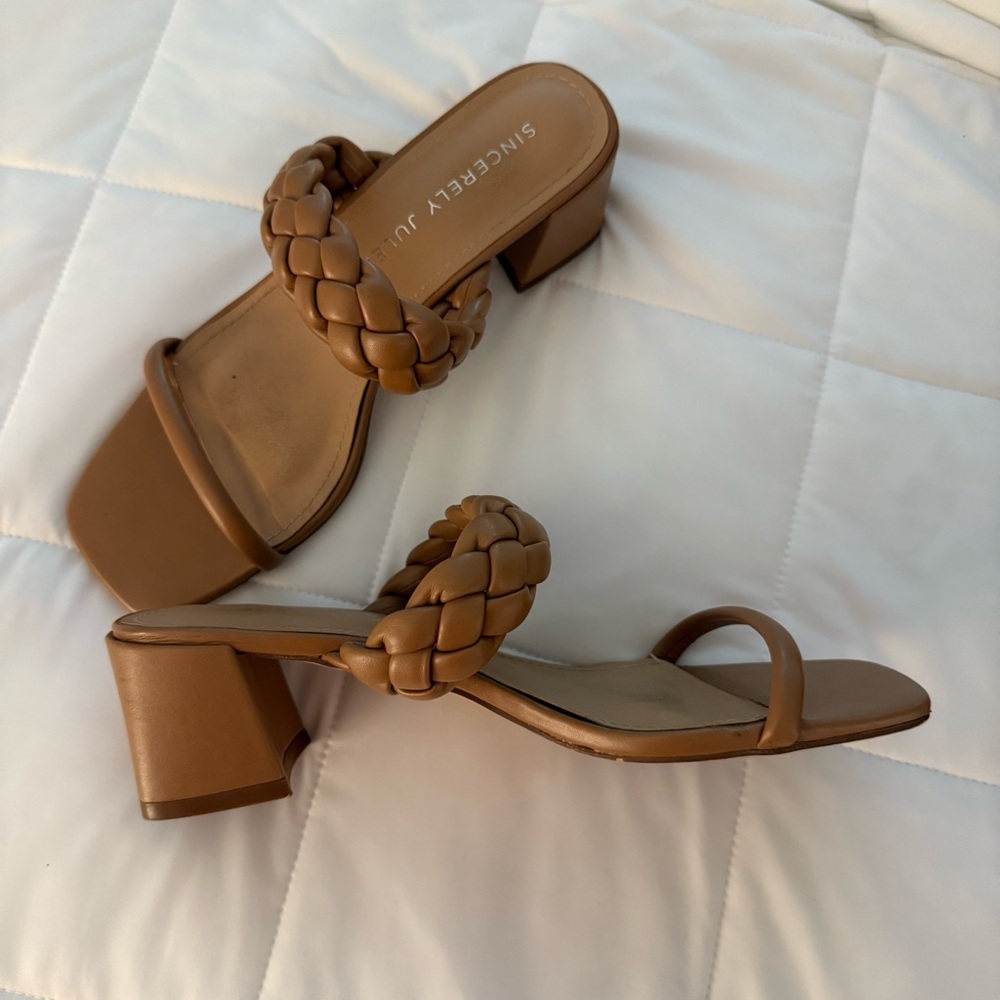 5 for $25!! Sincerely Jules Braided Tan Heeled Sandals Size 8 - Picture 4 of 10